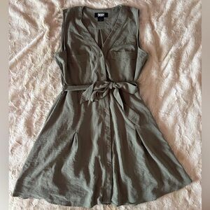 DKNY Sage Olive Sleeveless V-Neck Button-Down Belted Mini Dress (16)